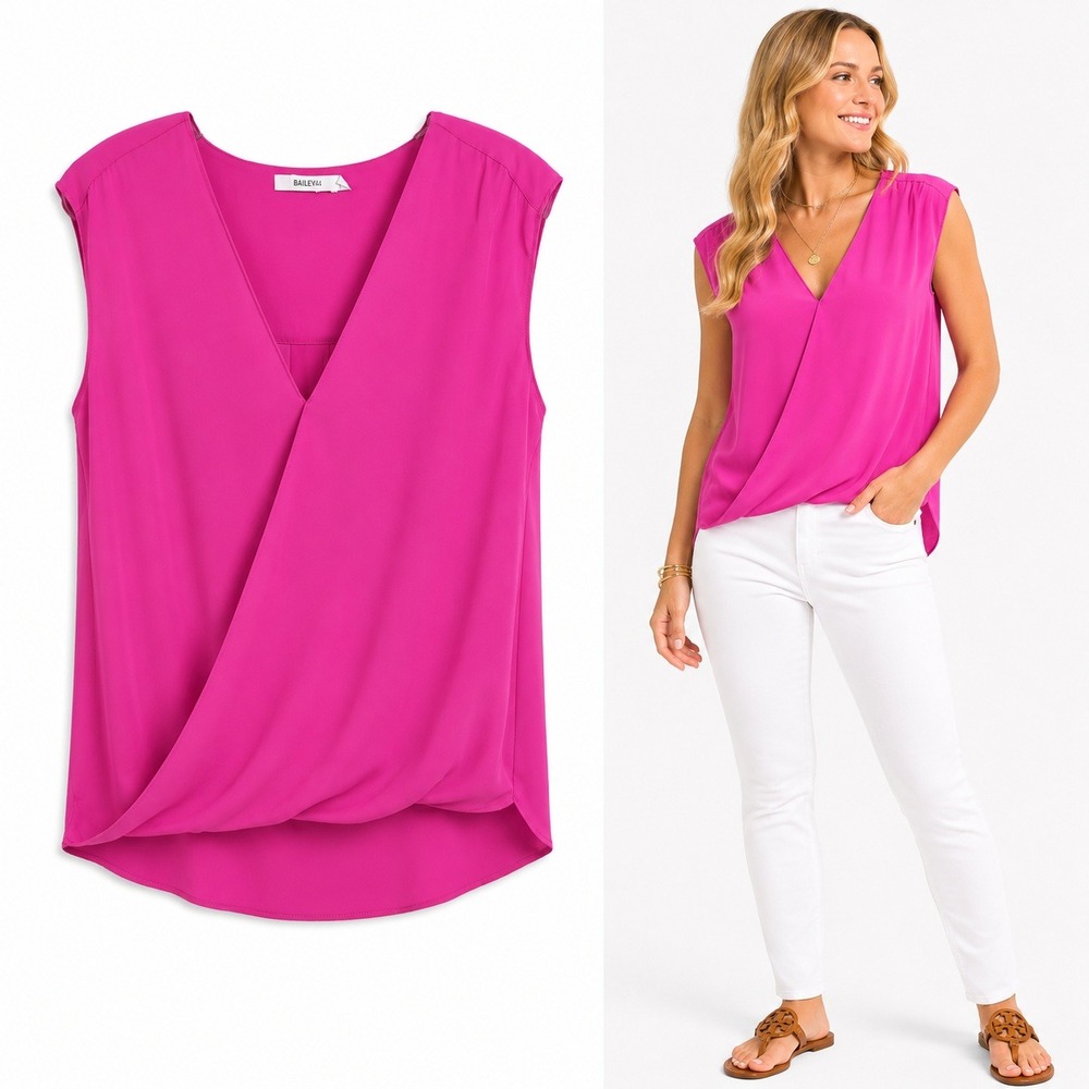 Bailey 44 Blouse Womens Fuchsia Pink Wrap Front V-Neck Sleeveless Draped Top